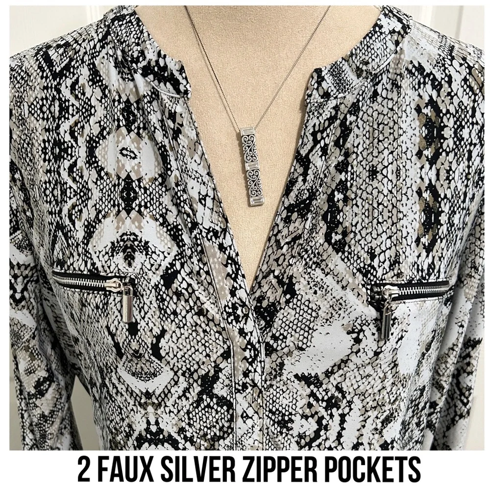 INC International Concepts, Snake Print, V Neckline Long Sleeve Top - Picture 5 of 7